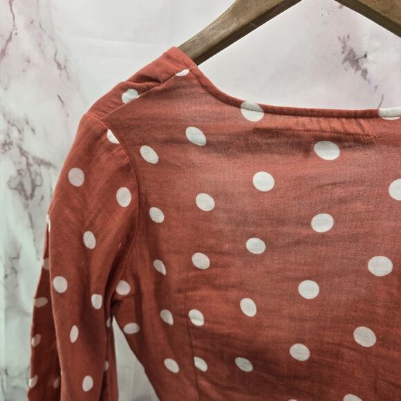 Jens Pirate Booty Womens Small Pink Crop Polka Dot Assymetric Sleeve Tie Knot - Picture 6 of 13